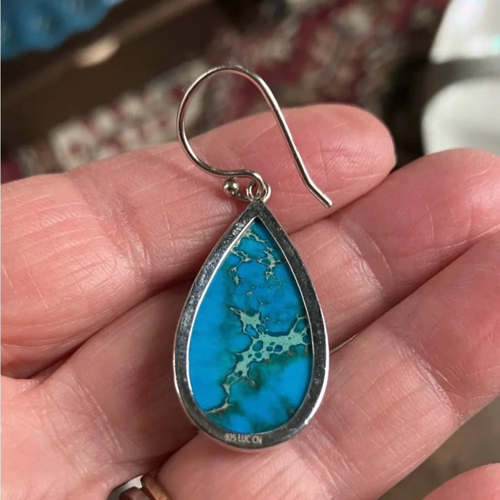 Lucas Lameth Turquoise Teardrop Earrings Set in Sterling Silver - Picture 3 of 4